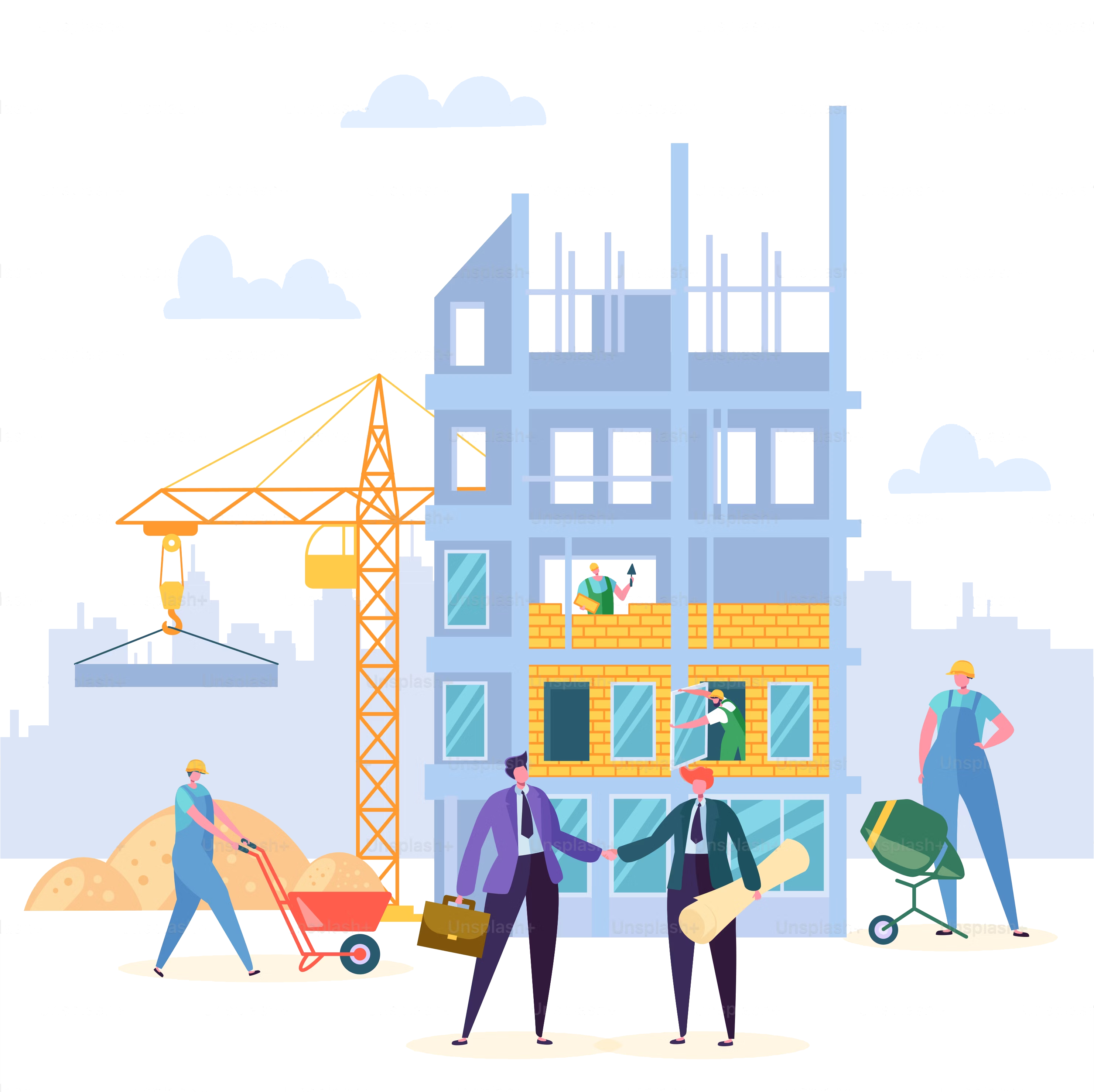 Modern construction building illustration - Friends Builders Tamil Nadu